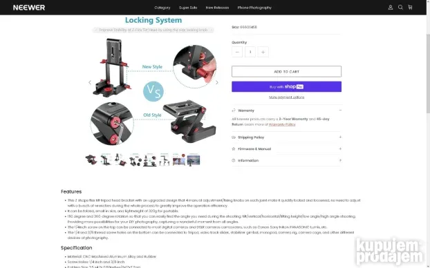 Z glava ORIGINAL NEEWER Upgraded Z-Flex Tilt Tripod Head NOV