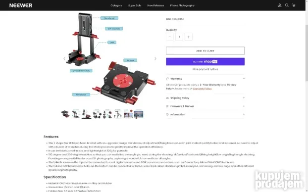 Z glava ORIGINAL NEEWER Upgraded Z-Flex Tilt Tripod Head NOV