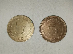 Kovanice 5 dinara 80-ih godina, 2 komada SFR Jugoslavija