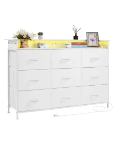 Komoda sa 9 fioka od tkanine Fioke ormarića LED svetla Bela