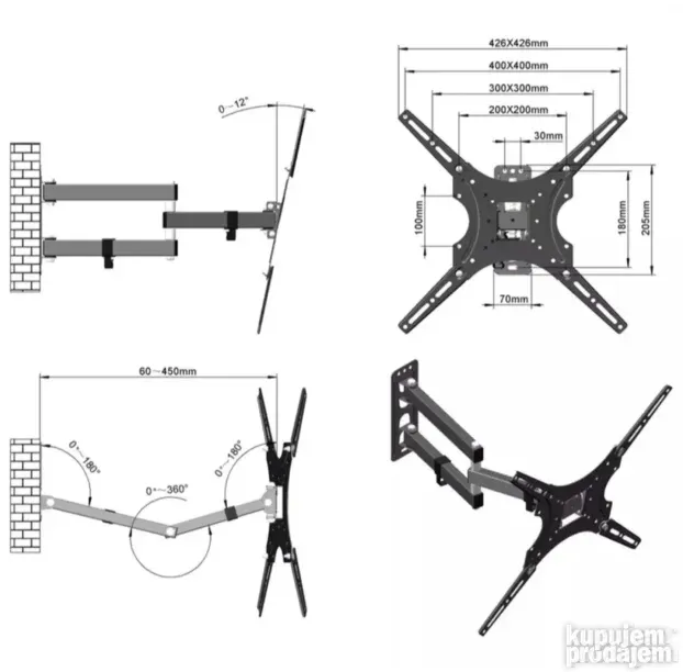 U ponudi i nosac Zidni Nosac za Tv sa 3 Zgloba 14"-55" inc