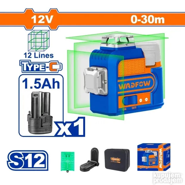 Akumulatorski 3D nivelišući laser WLE8M12 WADFOW