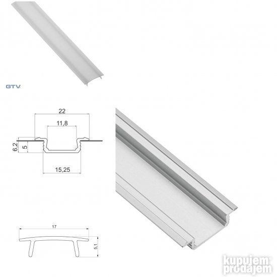 Led profil ukopavajuci 2m i 3m Glax Gtv-okov za namestaj