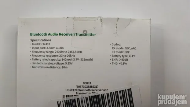 Ugreen 3,5mm blutetooth reciver i transmitter - NOVO