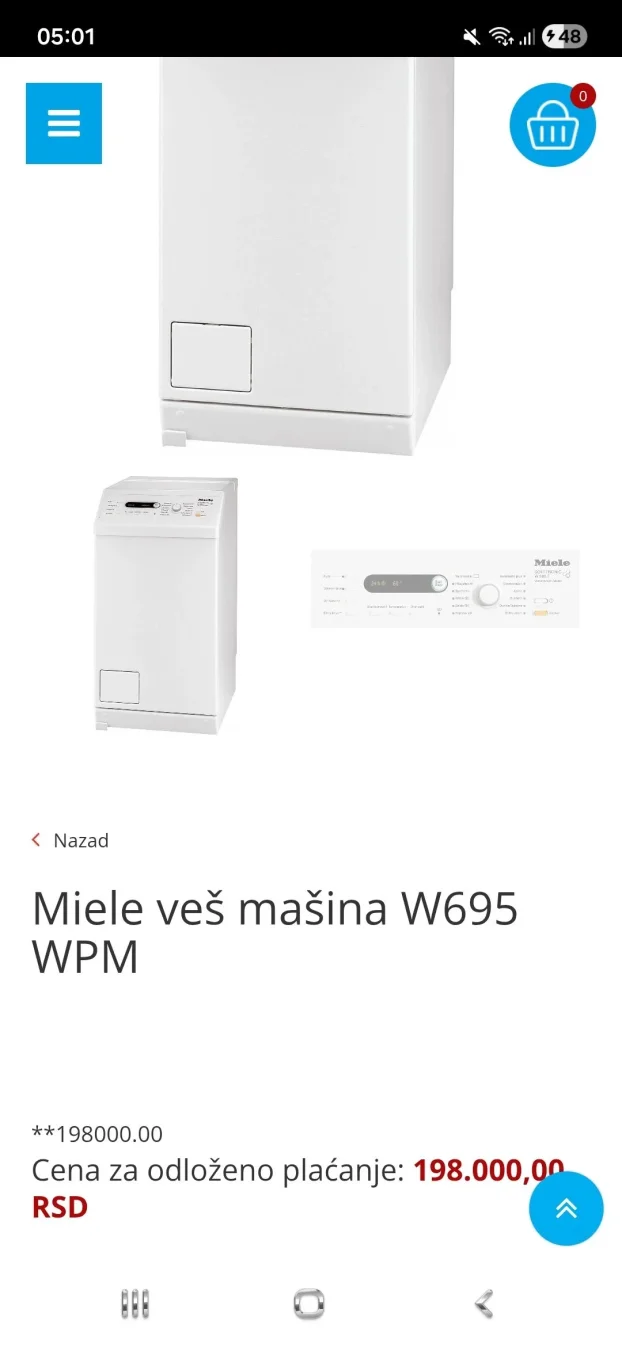 Miele top loader veš mašina slim/punjenje od gore Swiss