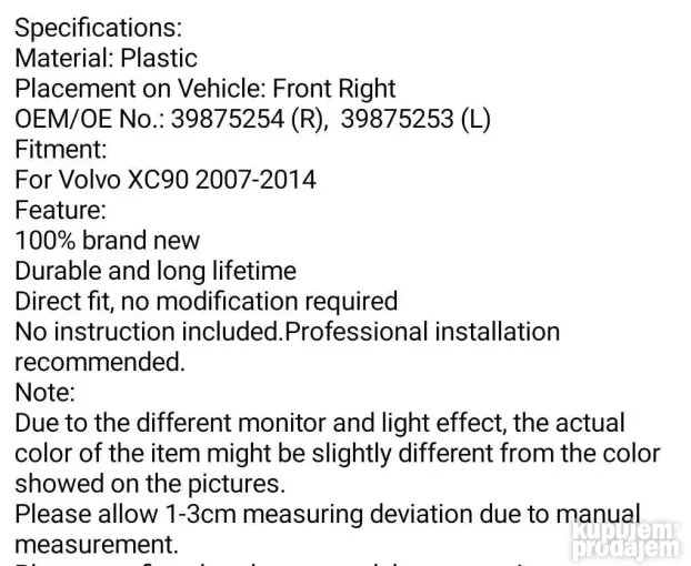VOLVO XC90 poklopac prskalice fara 2007-2014 NOVO