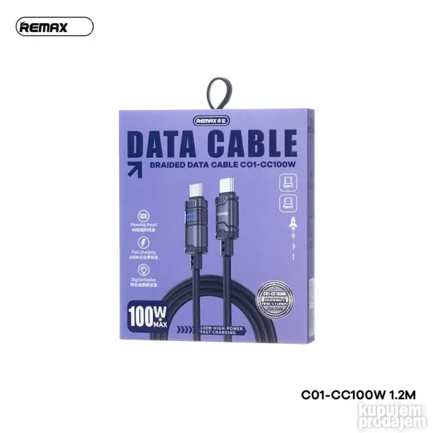 Kabel Remax C01 ZINC Alloy braided Type C na Type C 100w