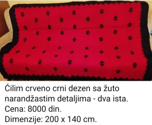 Prodajem ručno  tkane ćilime od čiste vune