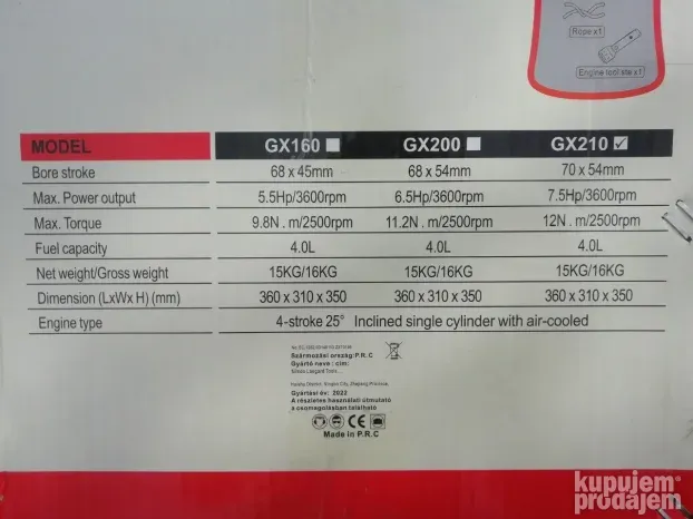 GX210 Benzinski Motor EUROSTAR 7,5 KS NA LAGERU!