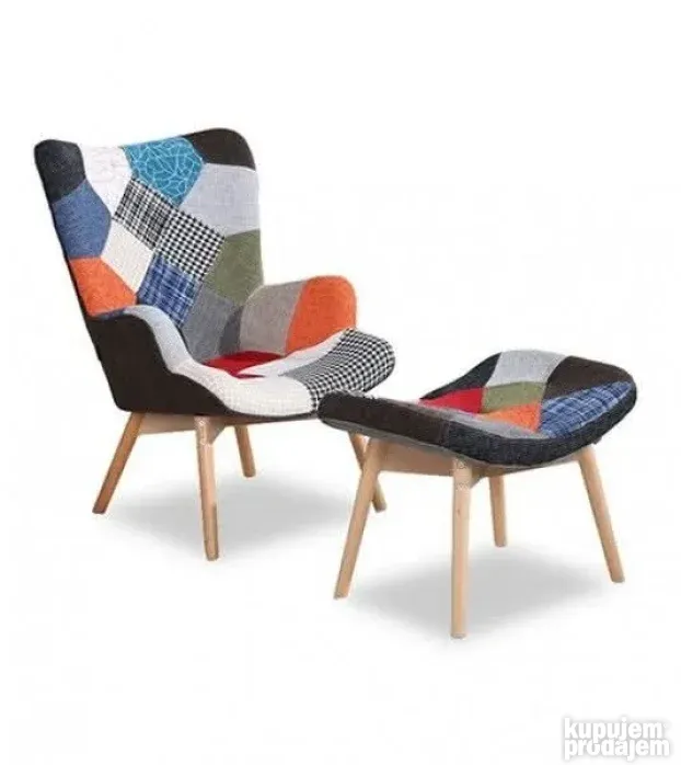 Patchwork klub fotelja + Gratis tabure