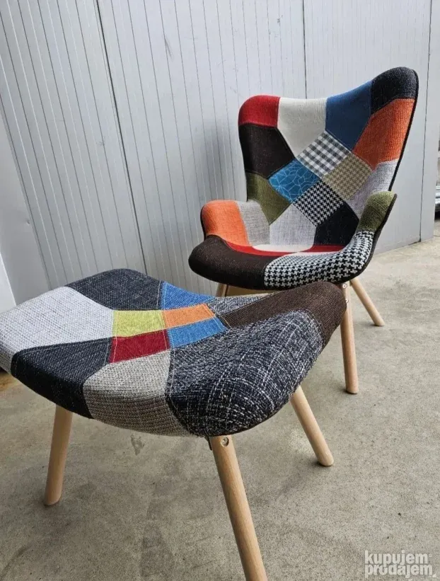 Patchwork klub fotelja + Gratis tabure