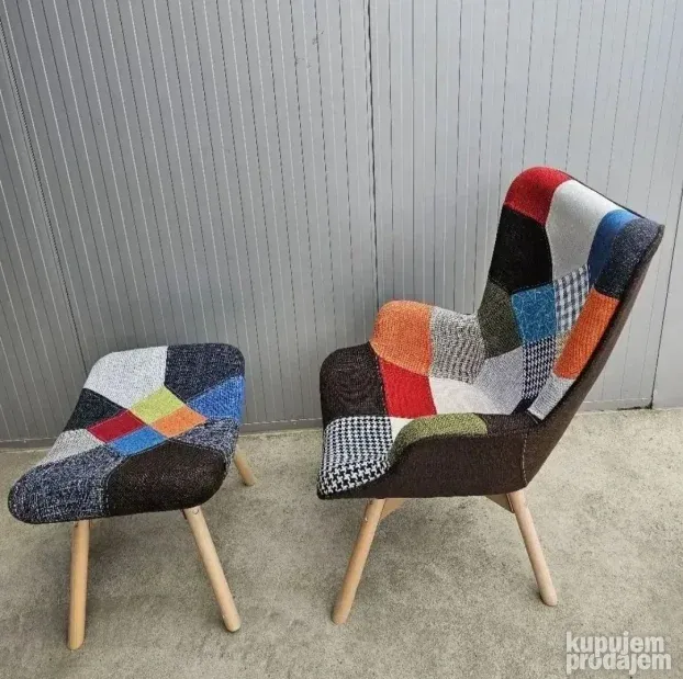 Patchwork klub fotelja + Gratis tabure