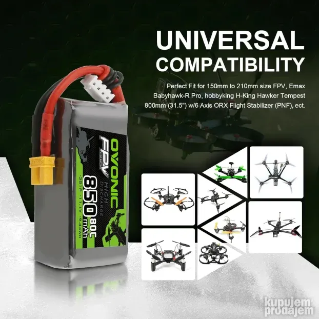 Ovonic 11.1V 3S 850mAh 80C Lipo Baterija