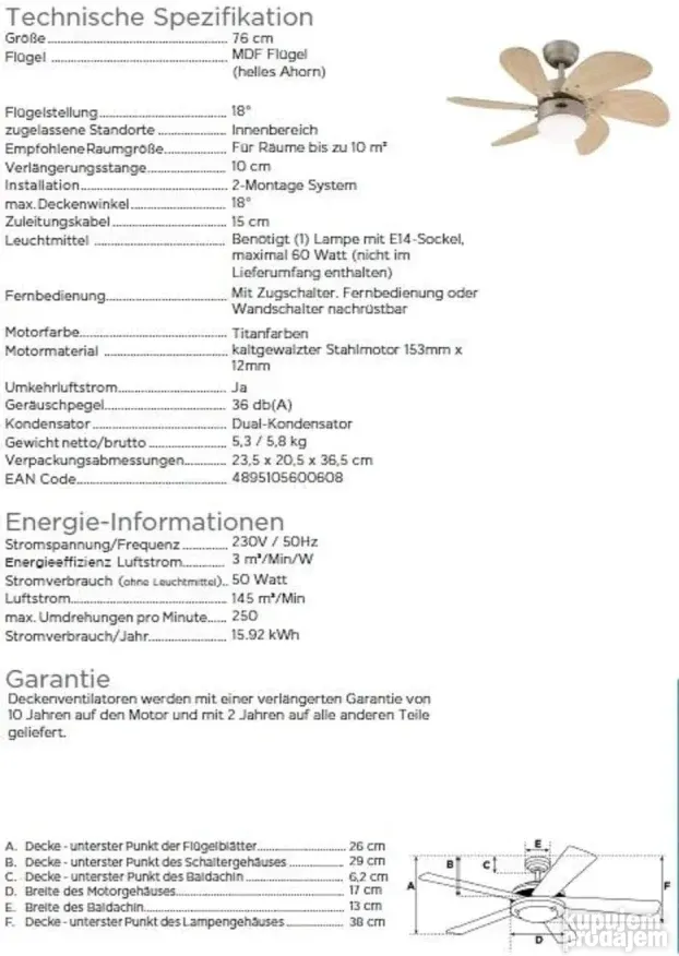 Plafonski ventilator - Westinghouse turbo swirl