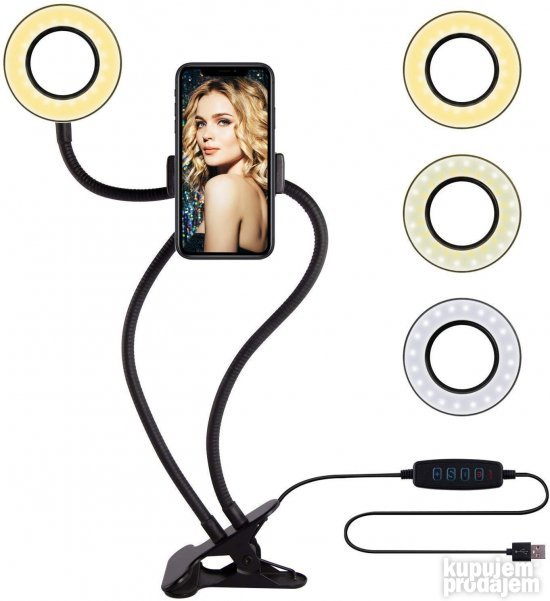 LED RING sa Štipaljkom POTPUNO FLEXI, Sa Drzacem Telefona