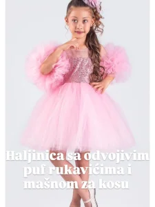 Haljina, odvojivi rukavi + mašna za kosu