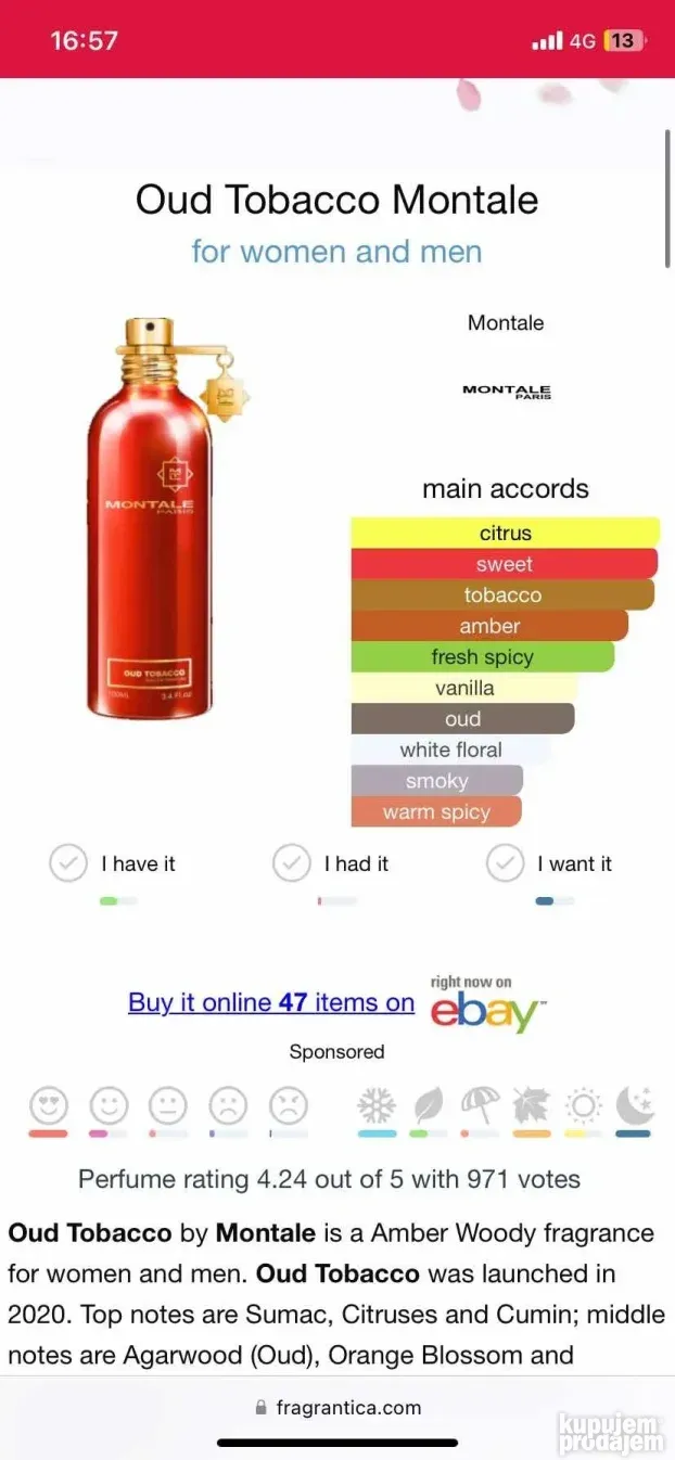 Montale oud tobacco 100ml EDP KupujemProdajem