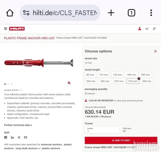 Ankeri tipli Hilti 270 mm i 310 mm