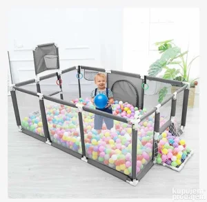 NOVO - Ogradica Za Bebe Sa Lopticama Golom I Kosem Siva I Pl
