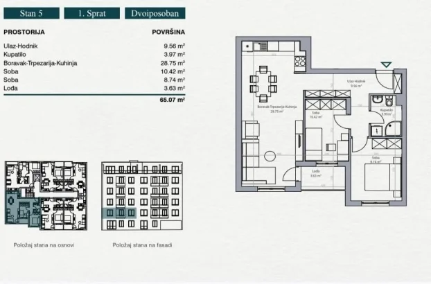 Vinogradska, Stara Bežanija, 2.5 dvoiposoban, 65.07 m²