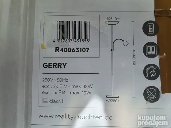 Podna Lampa Metal- Staklo 2x E27-1x E14 A+ - Reality Gerry