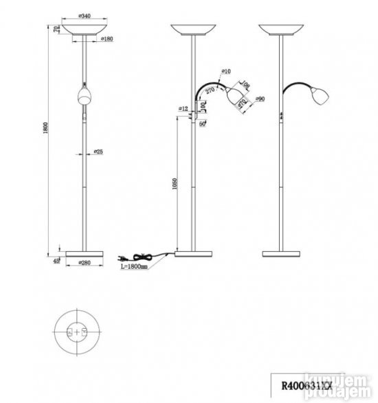 Podna Lampa Metal- Staklo 2x E27-1x E14 A+ - Reality Gerry