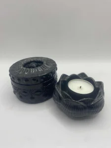 Crni epoksi set ,kutija za nakit i svećnjak ,ručni rad