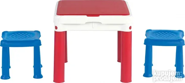Sto dečiji constructable sa dve stolice set, crvena/plava/be