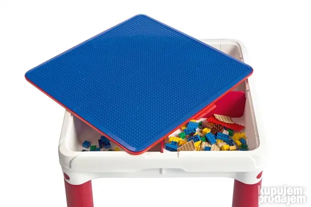 Sto dečiji constructable sa dve stolice set, crvena/plava/be