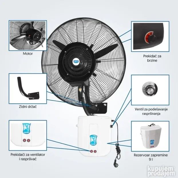 Zidni ventilator sa raspršivačem 9 l PROSTO MSF2608C
