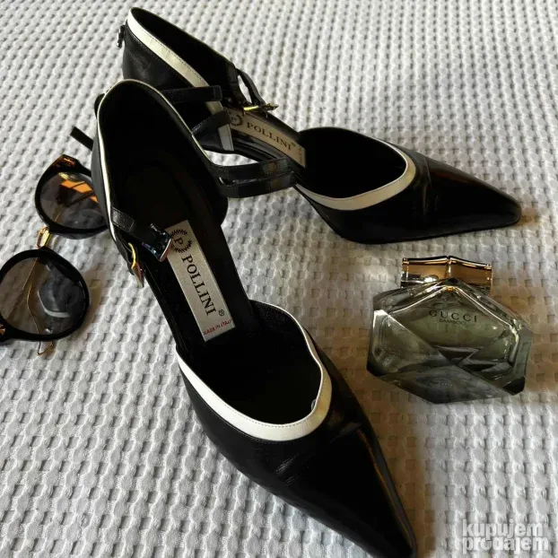 POLLINI ORIGINAL kozne crne cipele sandale 38