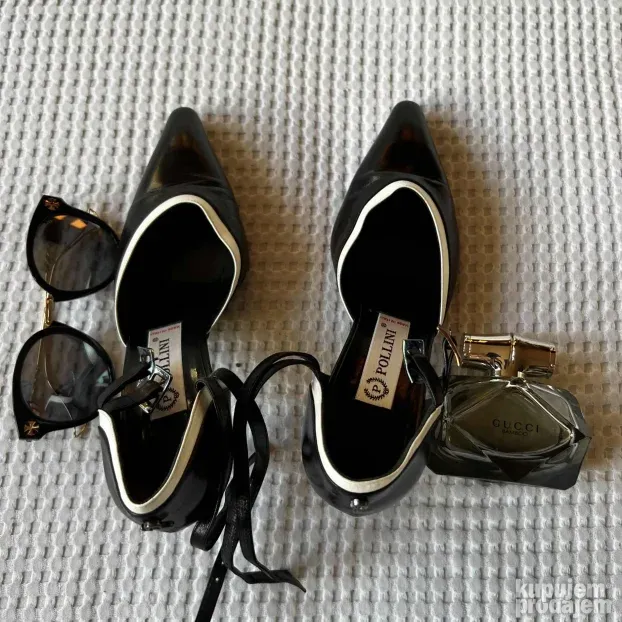 POLLINI ORIGINAL kozne crne cipele sandale 38