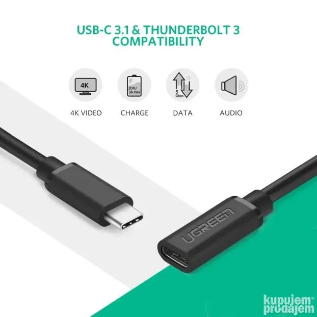 USB Tip C M na Tip C F kabl 0.5m Ugreen ED008