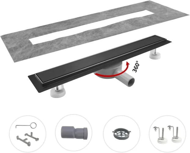 Kanalni linearni slivnik za tuš crni 80cm širina - NOVO
