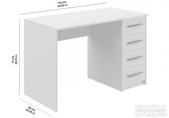 Radni - Kancelarijski Sto 56x110x73cm Beli - Movian