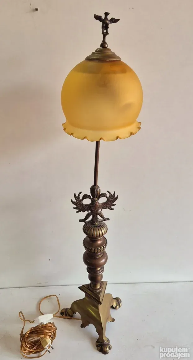 Izuzetna velika stara mesingana lampa sa staklenim abazurom