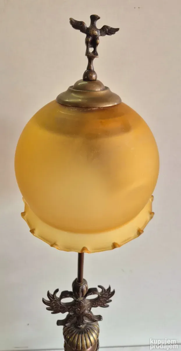 Izuzetna velika stara mesingana lampa sa staklenim abazurom