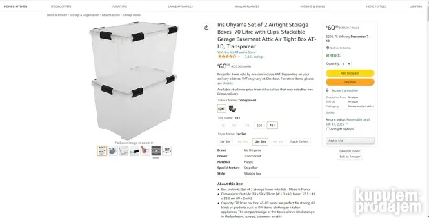 Iris Ohyama set od 2 kutije za odl. sa poklopcem, 70 L E019