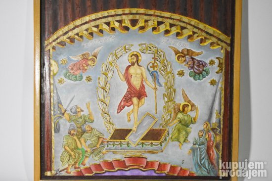 Ikona Vaskrsenje Hristovo rucni rad na drvetu
