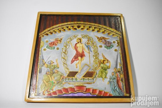 Ikona Vaskrsenje Hristovo rucni rad na drvetu