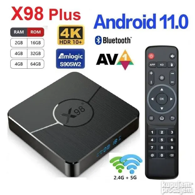 X98 Plus 4GB/64GB 64bit S905W2 WiFi 2,4/5GHz Android 11 Kodi