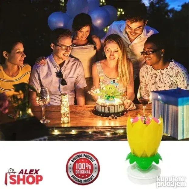 Muzičke svećice za tortu cvet lotos koji se otvara i rotira