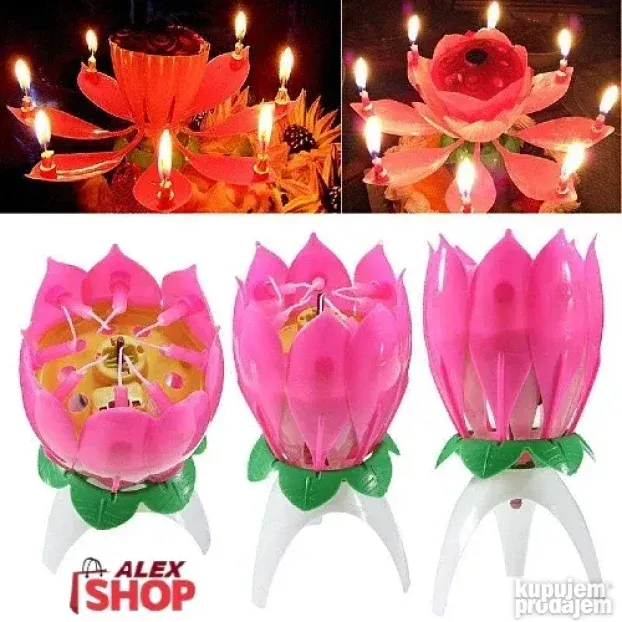 Muzičke svećice za tortu cvet lotos koji se otvara i rotira