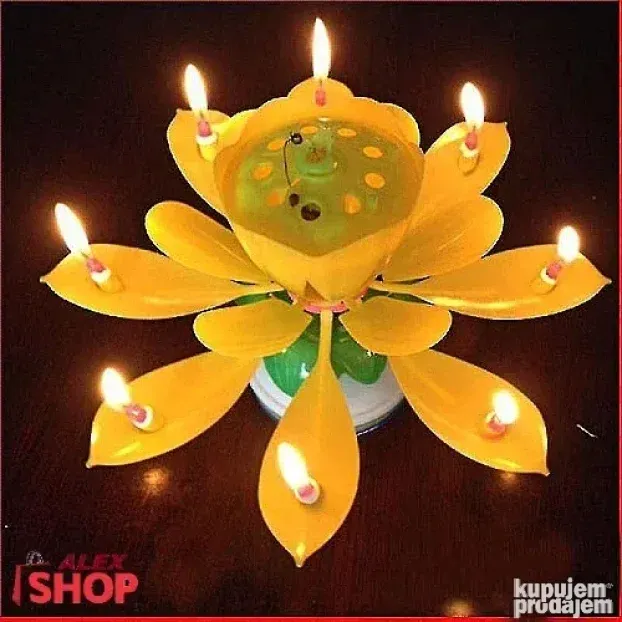 Muzičke svećice za tortu cvet lotos koji se otvara i rotira
