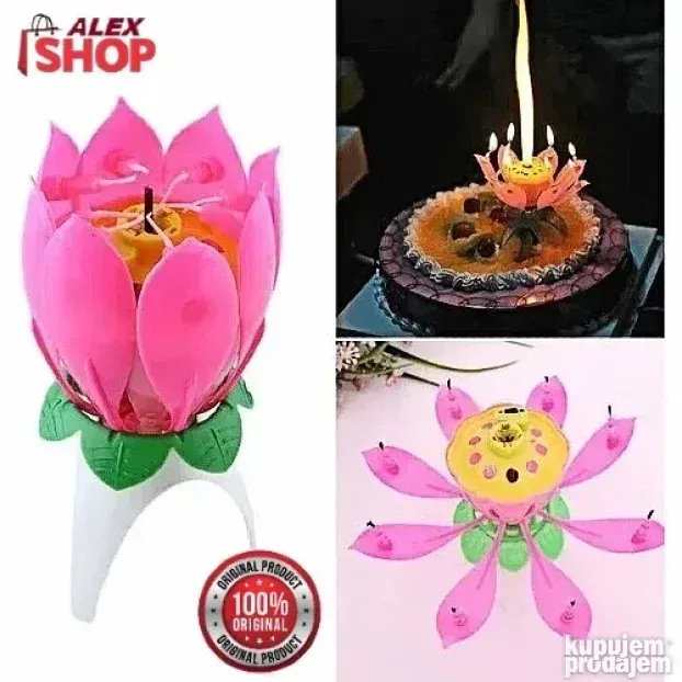Muzičke svećice za tortu cvet lotos koji se otvara i rotira