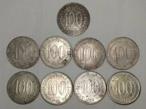Kovanice 100 din iz 80-ih god, 9 komada, SFRJ