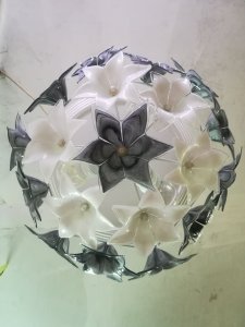 Italian Ceiling Lamp White and Black Flowers Murano Glass