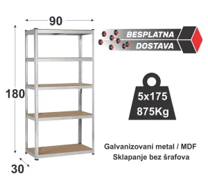 Metalna montažna polica HERRSCHAFT 180x90x30 - 875 kg