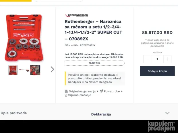 Elektricna nareznica ROLLER KING 2" & Rothenberger nareznica