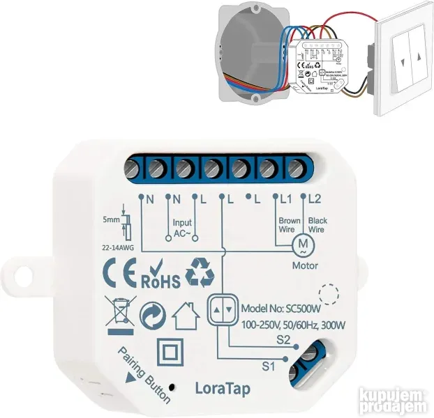 LoraTap WiFi Smart Instalacioni prekidač za električne rolet